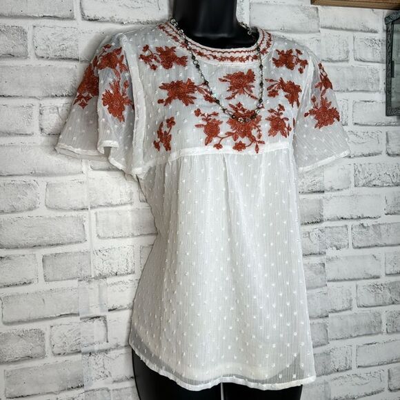 Polagram Embroidered Layered Boho Hippie Blouse Shirt Top Size Small - Picture 3 of 7